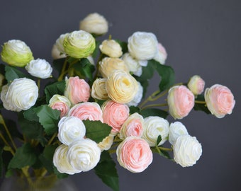 Ranunculus, Small White Ranunculus, Peach Ranunculus, Artificial Flowers Arrangement, Wholesale Artificial Flowers, Flowers Artificial