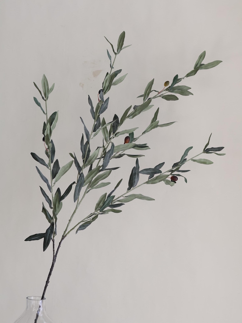 100 cm konstgjord olivkvist, olivstjälkar, konstgjorda olivstjälkar, olivblad/konstgjorda grenar/konstgjorda stjälkar/trädgårdsblomma present bild 7