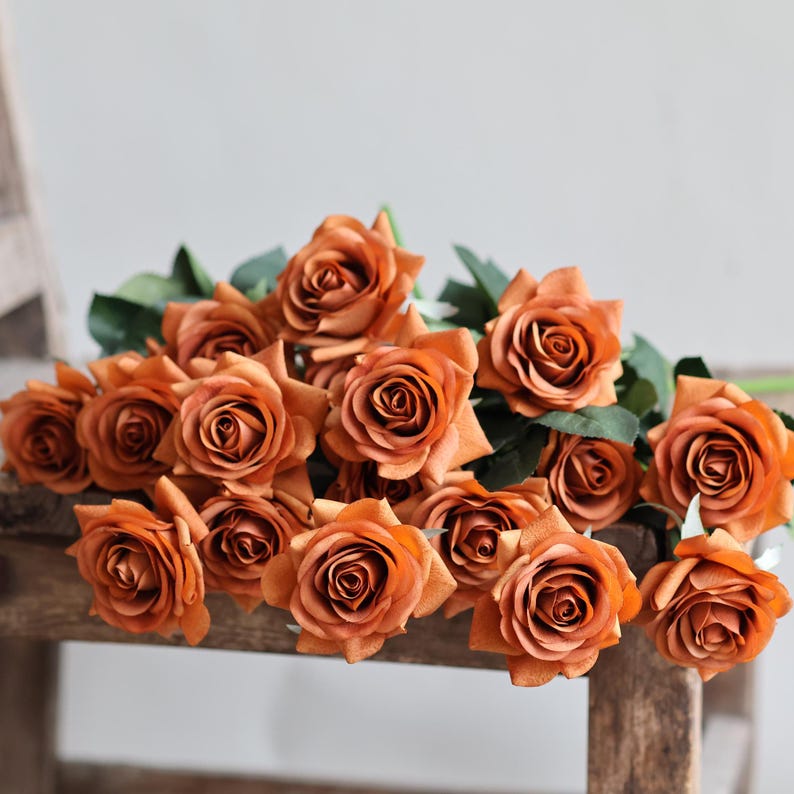 Real Touch Burnt Orange Roses, 16