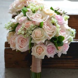 Wedding Bouquets, Blush pink rose Bridal Bouquets, Spring Wedding Bouquets,  Bridesmaids Bouquets, Blush, Pink, Rose, Dusty Miller,