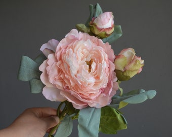3 Heads Dried Look Faux Peony, Silk Dried Peonies, Artificial Peonies, Vintage Peonies, DIY Silk Wedding Bride Bouquets,