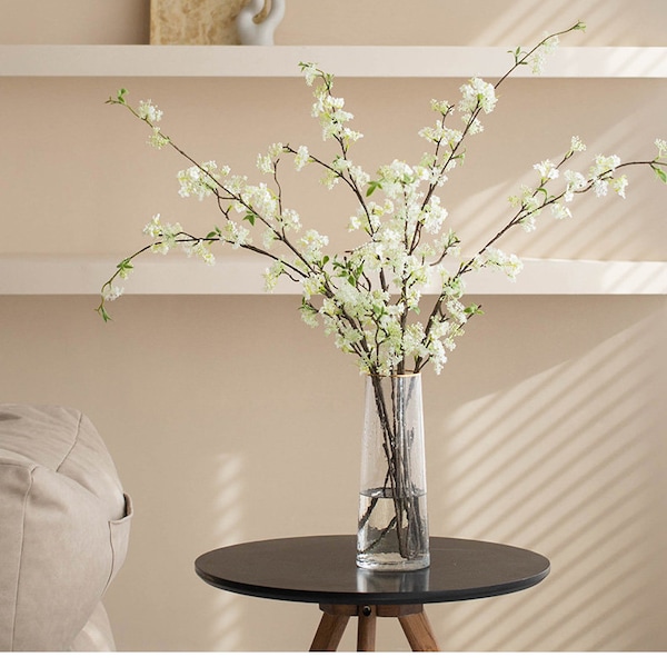 39" Artificial White Blossom Branch, Cherry Blossom, Small Fake Flowers, Faux White Flowers/Home Decor/Hall Decoration