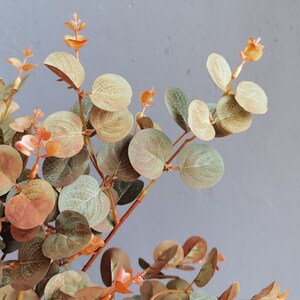 Faux Eucalyptus, Burgundy Eucalyptus, Fall flowers, Artificial Eucalyptus, Autumn Orange Eucalyptus, Faux Leaves, Fall Decor image 9