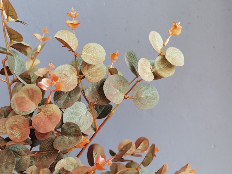 Faux Eucalyptus, Burgundy Eucalyptus, Fall flowers, Artificial Eucalyptus, Autumn Orange Eucalyptus, Faux Leaves, Fall Decor image 9