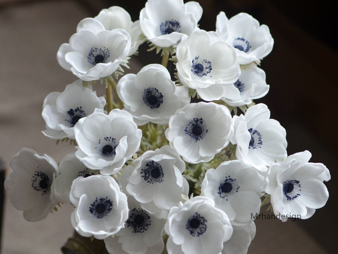 Deep Blue Center Anemones Real Touch Flowers Centerpieces Etsy