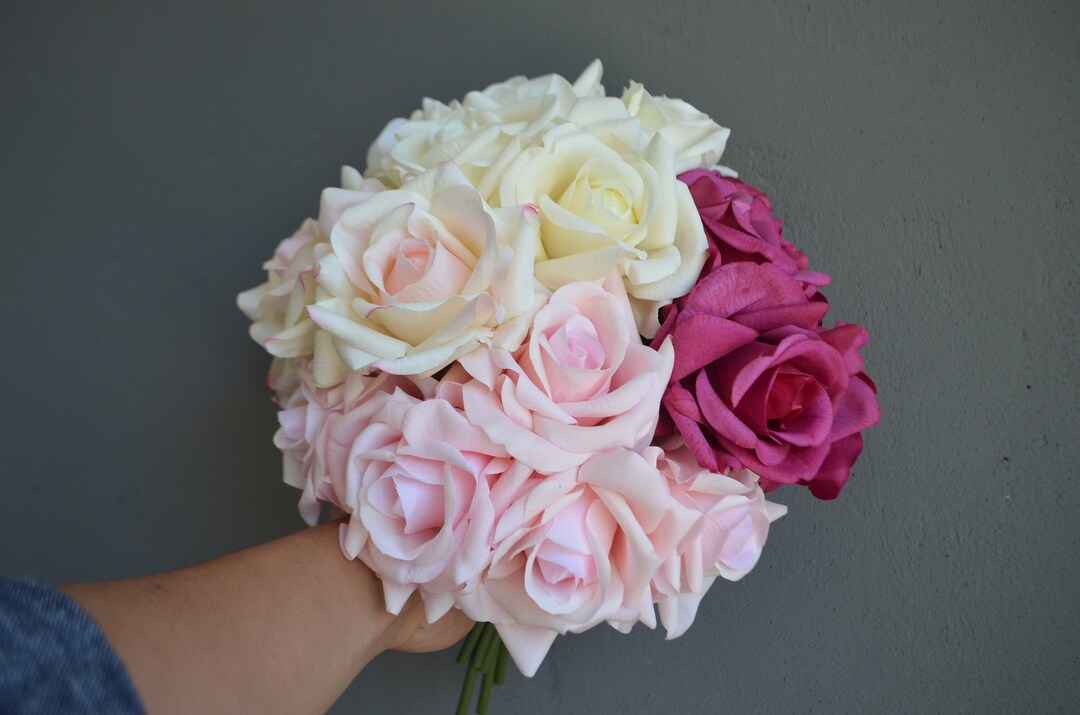 Realastic Roses Blush Garden Roses, Real Touch Rose Bundle, Pink Roses, Artificial ...