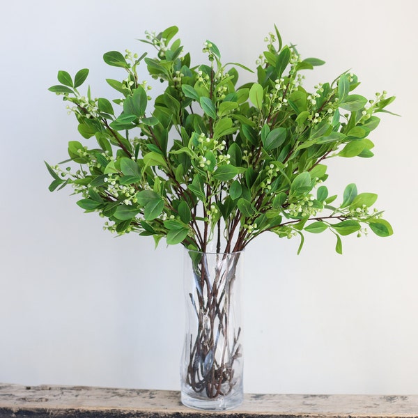 Branche de plante verte de 30,3 po., fausses tiges de plantes artificielles, décoration d'intérieur/plantes pour bouquet/mariage/cadeau