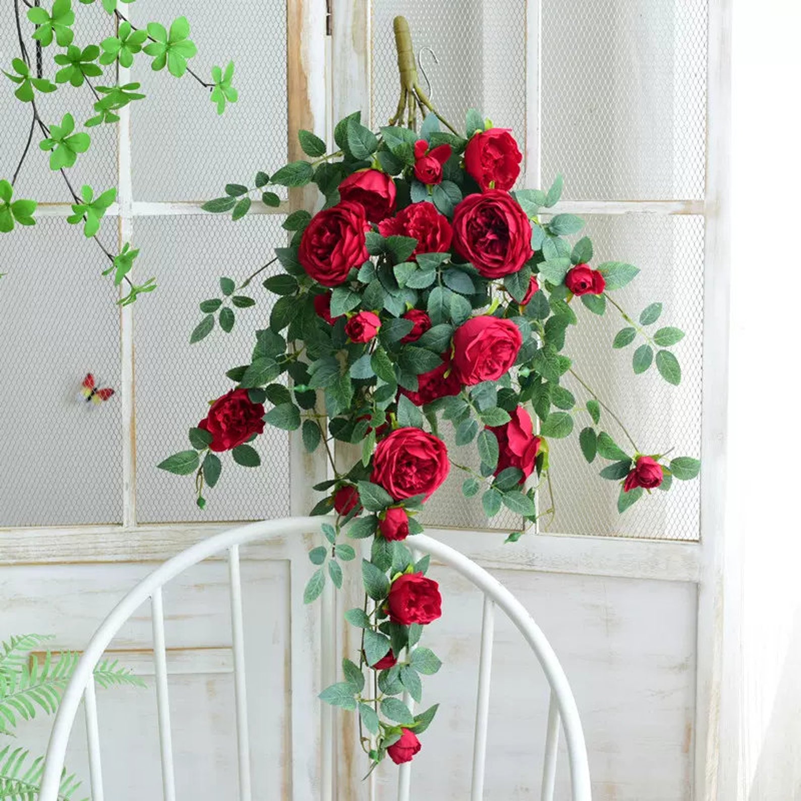 32''rose Vines, Wall Hanging Roses, Silk Rose Vine, Artificial Roses ...