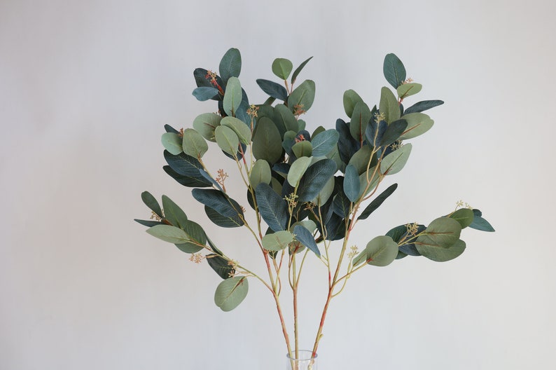31 Faux Pink Eucalyptus Stems, Artificial Blush Eucalyptus, Holiday Home Decor/Fall Decor/Wedding/gift image 5