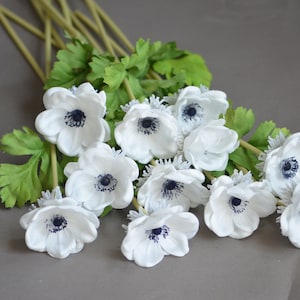Deep Blue Center Anemones Real Touch Flowers, Centerpieces, Decorative Flowers Navy Blue Anemones image 2