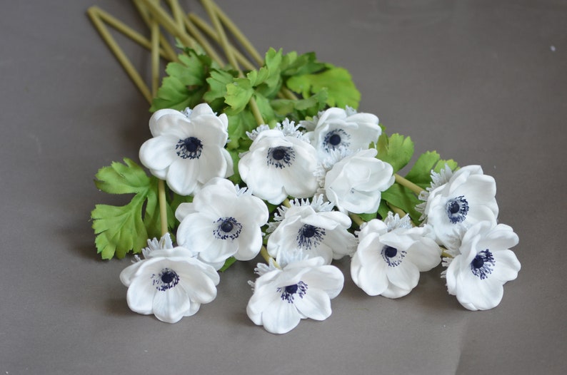 Deep Blue Center Anemones Real Touch Flowers, Centerpieces, Decorative Flowers Navy Blue Anemones image 2