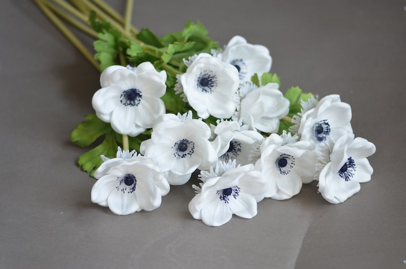 Deep Blue Center Anemones Real Touch Flowers, Centerpieces, Decorative Flowers Navy Blue Anemones image 7