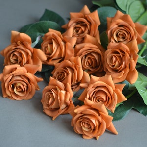 Burnt Orange Roses, Burnt Orange Flowers, Burnt Orange Decor, Terracotta flowers, Real Looking Roses, Real Touch Roses, Cabbage Rose