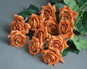Burnt Orange Roses, Burnt Orange Flowers, Burnt Orange Decor, Terracotta flowers, Real Looking Roses, Real Touch Roses, Cabbage Rose