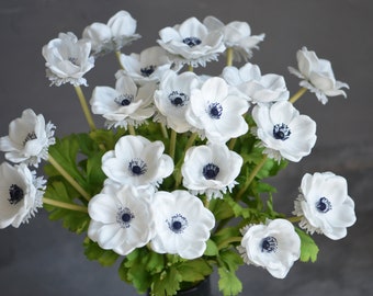 Deep Blue Center Anemones Real Touch Flowers, Centerpieces, Decorative Flowers Navy Blue Anemones