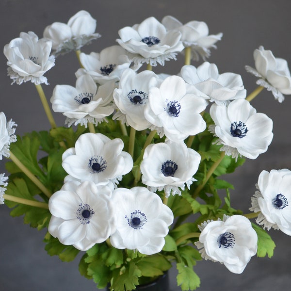 Deep Blue Center Anemones Real Touch Flowers, Centerpieces, Decorative Flowers Navy Blue Anemones