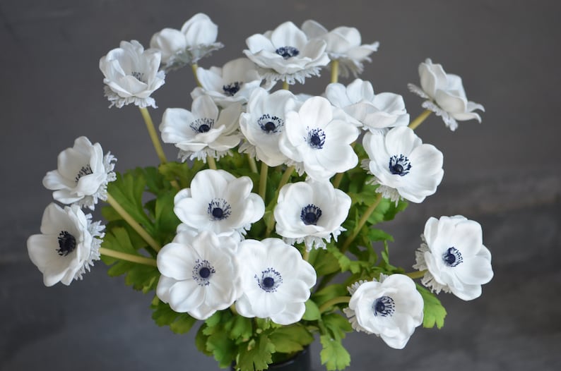 Deep Blue Center Anemones Real Touch Flowers, Centerpieces, Decorative Flowers Navy Blue Anemones image 1