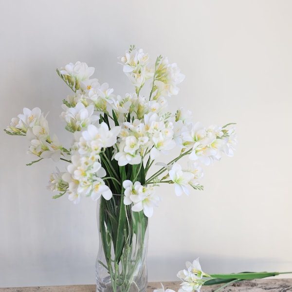 25" Real touch flowers, White Artificial Freesia, Artificial Orchid, Real Touch Freesia, Home decor/Wedding/Floral Arrangement