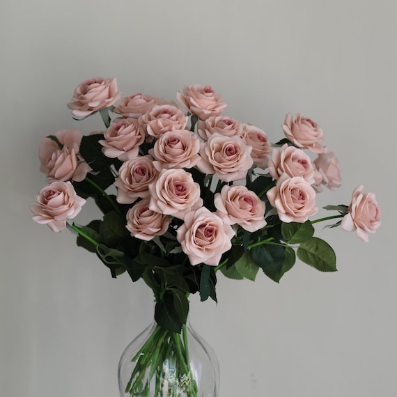 16" Dusty Pink Roses, Real Touch Roses, Real Touch Flowers, Silk Roses, Fake Flowers, Blush Pink Flowers, Garden Flower Gift