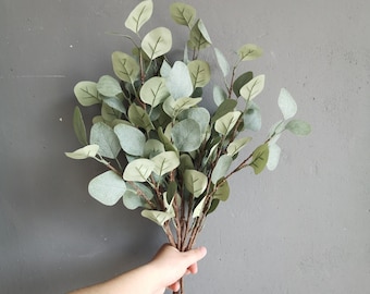 Verde polveroso, eucalipto artificiale verde, foglie di riempimento, mazzi di nozze fai da te, decorazioni per la casa, eucalipto verde grigio