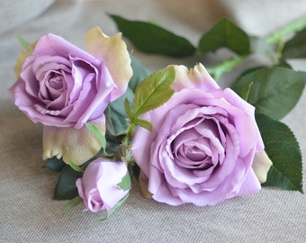 3 hoofden echte Touch rozen, witte rozen, Blush tuinrozen, bleke roze rozen, mauve lavendel Rose, Real Touch rozen, realistische flowe011
