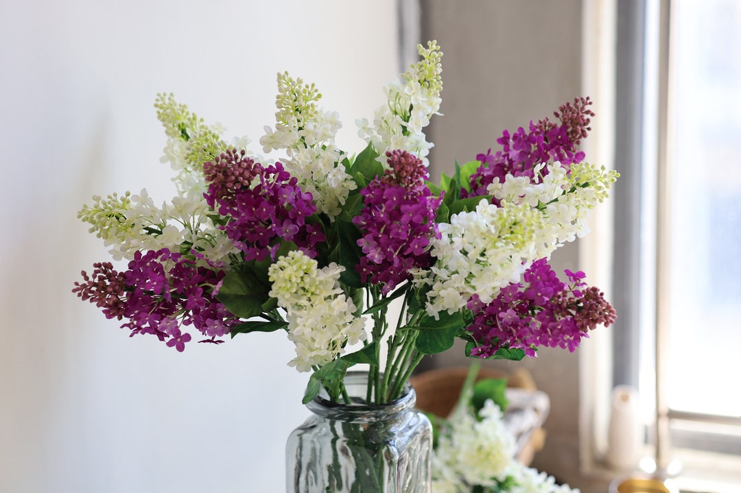 25 Purple Lilac Flowers, Lilacs Flower Stem, Artificial Flower, Lilac