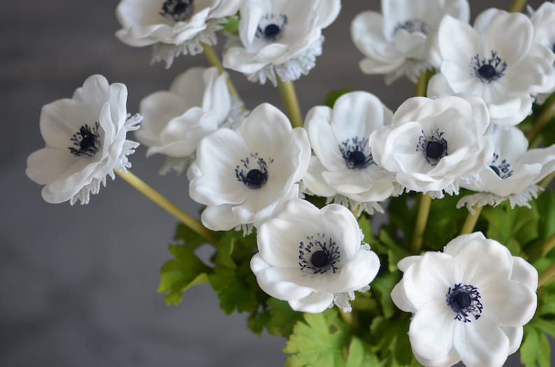 Deep Blue Center Anemones Real Touch Flowers, Centerpieces, Decorative Flowers Navy Blue Anemones image 4