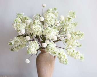 Flores de color lila blanco de 25", flores de tacto real, flores artificiales, lilas falsas, decoración floral/para bodas/hogar/regalos