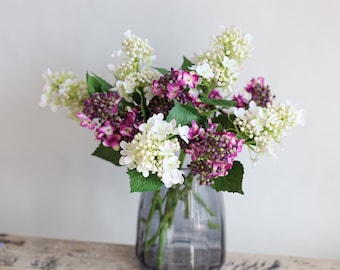 14&quot;Early-blooming Purple White Hydrangeas, Silk Hydrangea Stem, High-Quality Artificial Flower, DIY Floral/Wedding/Home Decoration
