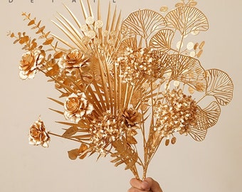 Golden Eucalyptus, Golden Palm leaves, Monstera Leaf, Golden Roses, Gold Hydrangeas, Gingko leaves, Home Decor, Gift