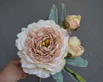 3 Heads Dried Look Faux Peony, Silk Dried Peonies, Artificial Peonies, Vintage Peonies, DIY Silk Wedding Bride Bouquets,