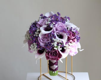 Purple Wedding Bouquet, Calla Lily Bouquet, Calla Lilies Wedding Package, Purple Bouquet, Purple Calla Lily Bouquet, Purple Bridal Bouquet