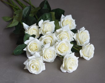Real Touch Flowers, Real Touch Roses,  Cream Roses, Ivory Roses, Silk Roses, Home Decor, Real Looking Roses, Cabbage Rose, Wedding Decor