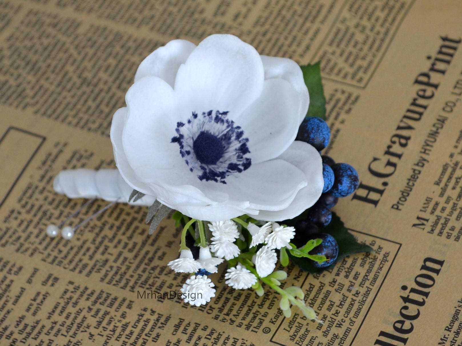 White Anemone Boutonniere Real Touch Flowers Anemone With