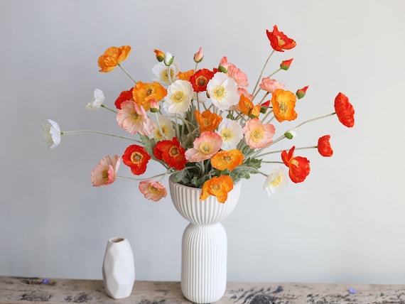 23" Artificial Poppy Flowers, Silk Wildflowers, Red Poppies, Orange Flower/Gift/Floral Decor