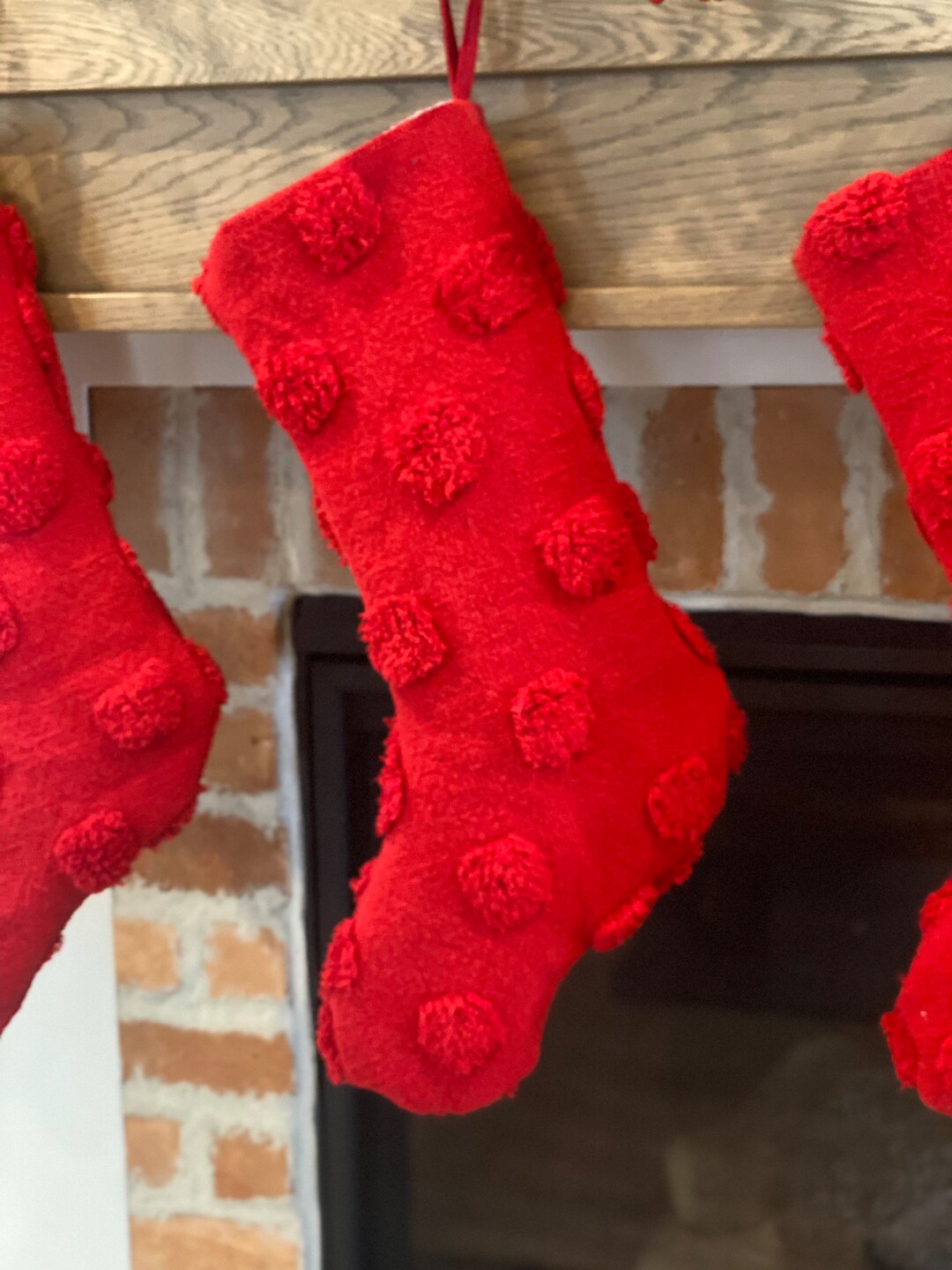 Red Polka Dot, Chenille Dot, Christmas Stocking, Polka Dot Stocking