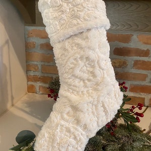 Ivory quilted, Christmas stocking, chunky stocking, embroidered, quilted fur, white stocking, gifts under 50, PLEASE READ full description