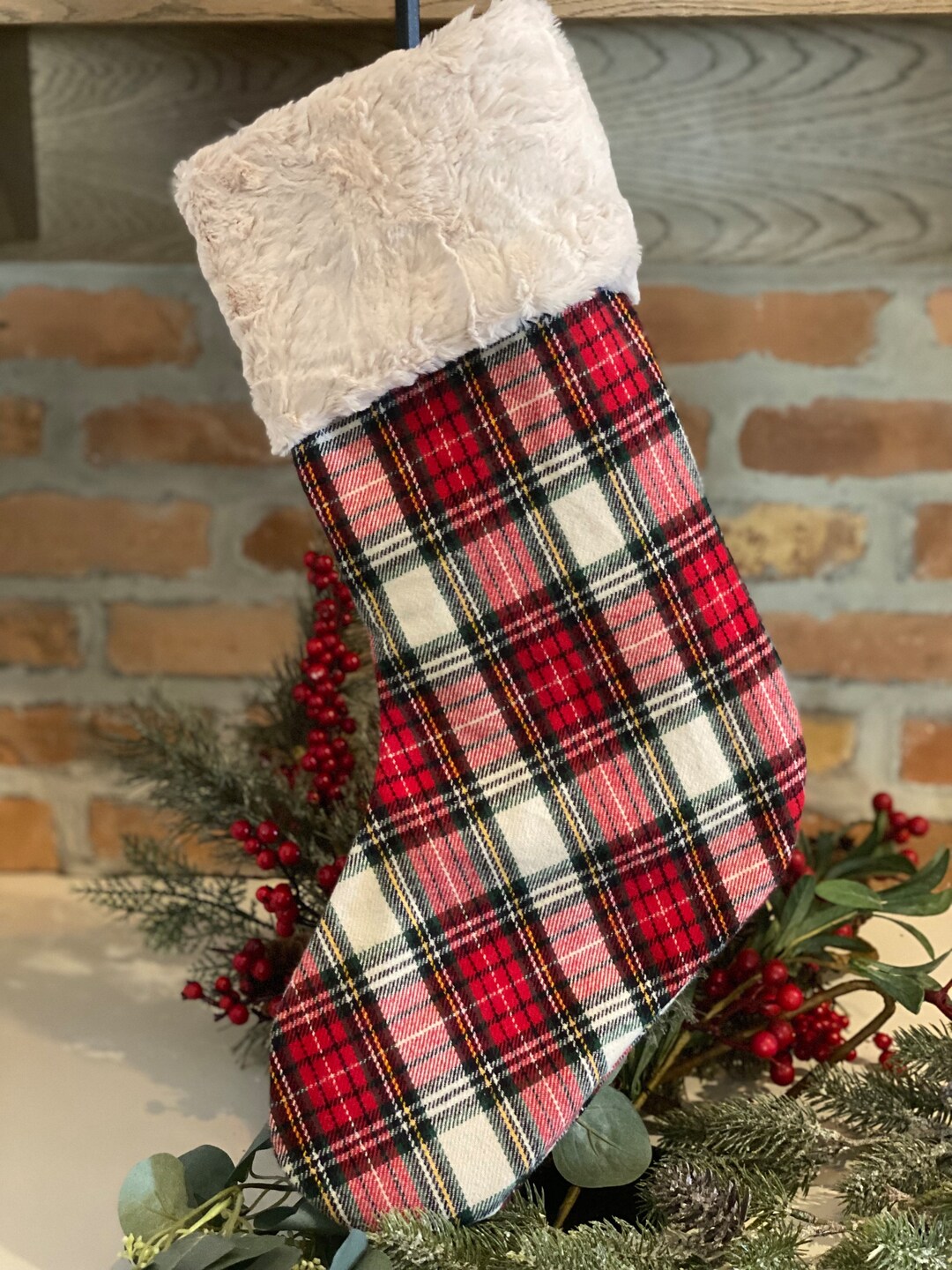 Red and Tan Plaid Flannel Christmas Stocking Tartan Plaid Etsy