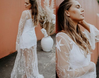 Lace kimono, Lace Robe, Lace Bridal Robe, star kimono, Bridal Kimono, Lace getting ready kimono, white kimono, star lace robe, tassel robe