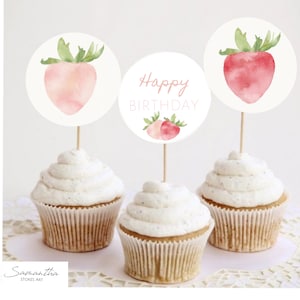Berry cupcake topper, berry first birthday decor , berry first birthday printable, berry first birthday bundle