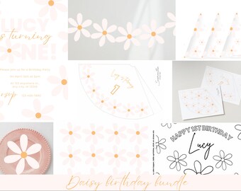 Gänseblümchen Geburtstagspaket Bearbeitbare Daisy-Geburtstagsfeier | Gänseblümchen Geburtstag Printables | Gänseblümchen Geburtstagseinladung | Gänseblümchen Geburtstag