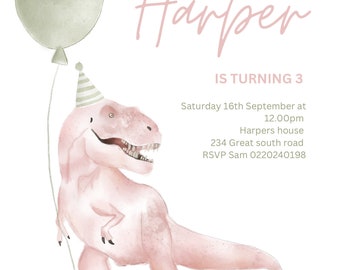 dinosaur birthday invitation | girl dinosaur birthday invitation | dinosaur birthday invitation instant download | dinosaur birthday