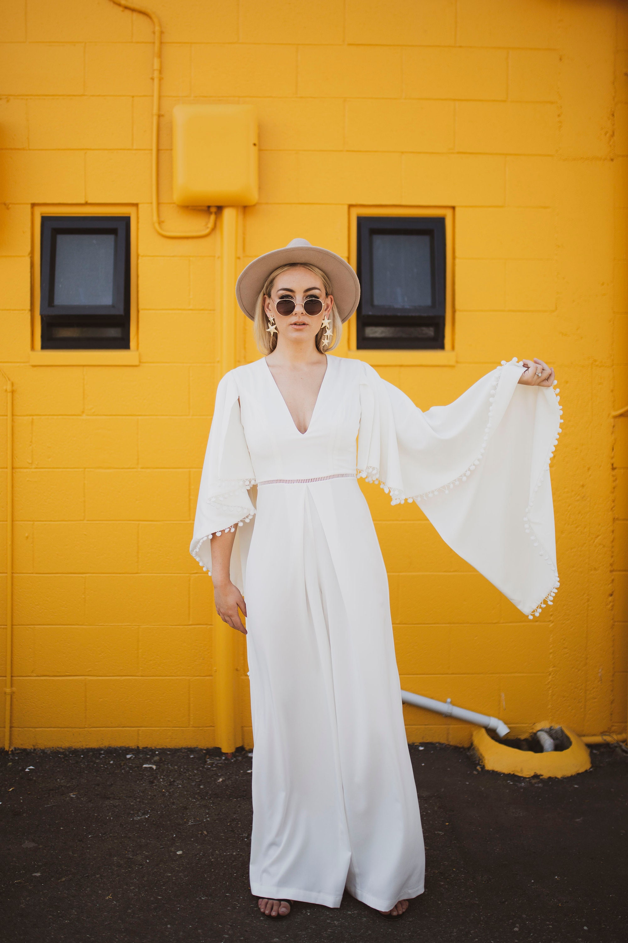 Bridal jumpsuit with cape top