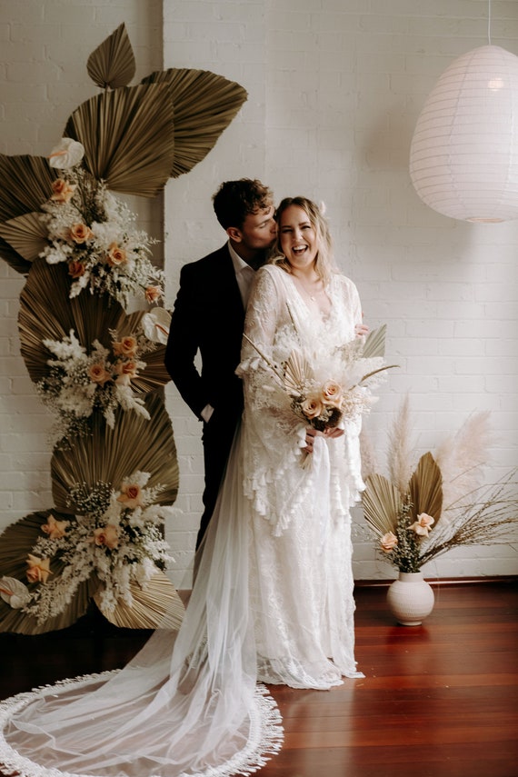 Boho Wedding Veil, Ivory Tulle Veil