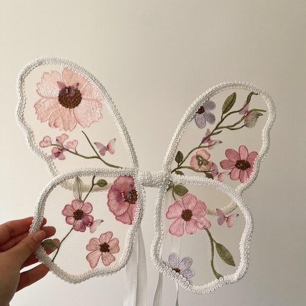 Roze feeënvleugels | bloemen feeënvleugels | kanten feeënvleugels | sprookjesvleugels voor peuters | vlindervleugels | babysprookjesvleugels | pasgeboren feeënvleugels