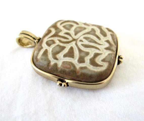 Gold Tone & Ceramic Art Tile Pendant Charm - image 2