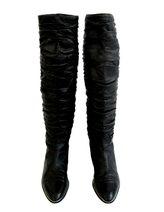 Vintage 80's Maud Frizon Ruched Knee High Black L… - image 2