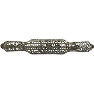 Vintage Sterling Silver Filigree with Rhinestones Bar Pin Brooch