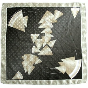 Quality Pure Silk Pocket Scarf Square - Dark Olive & Beige Geometric