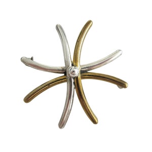Taxco Mexican Two Tone Sterling Silver Modernist Brooch Pin